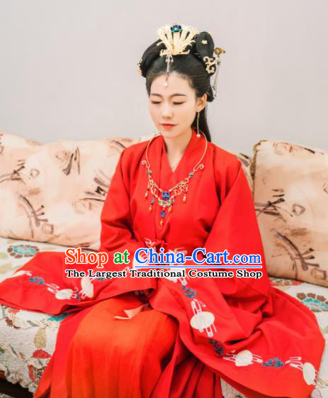 Traditional Chinese Ming Dynasty Wedding Historical Costumes Ancient Bride Red Hanfu Dress for Women