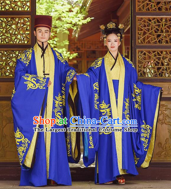 Traditional Chinese Wedding Historical Costumes Ancient Zhou Dynasty Bride and Bridegroom Clothing for Women for Men