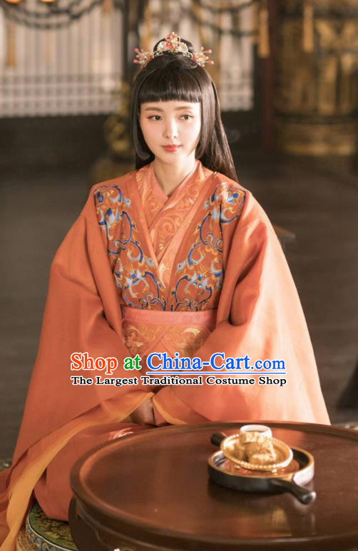 Chinese Ancient Drama Princess Embroidered Replica Costume Tang Dynasty Imperial Consort Hanfu Dress and Headpiece for Women