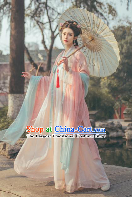 Chinese Ancient Imperial Princess Pink Hanfu Dress Traditional Tang Dynasty Court Lady Historical Costume for Women