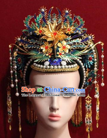 Chinese Ancient Empress Headwear Cloisonne Phoenix Hat Traditional Qing Dynasty Queen Hair Accessories for Women