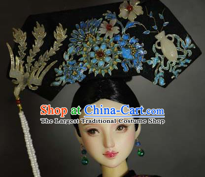 Chinese Ancient Palace Manchu Imperial Consort Cloisonne Headwear Traditional Qing Dynasty Queen Hair Accessories for Women