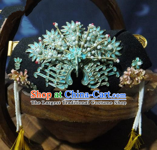 Chinese Ancient Palace Queen Cloisonne Phoenix Headwear Traditional Qing Dynasty Manchu Empress Hair Accessories for Women