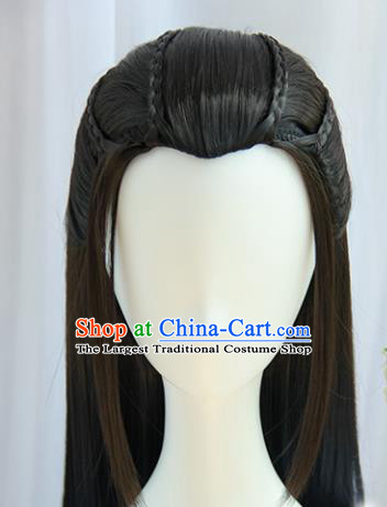 Chinese Traditional Hanfu Swordsman Wigs Sheath Ancient Prince Hairpiece Handmade Chignon for Men