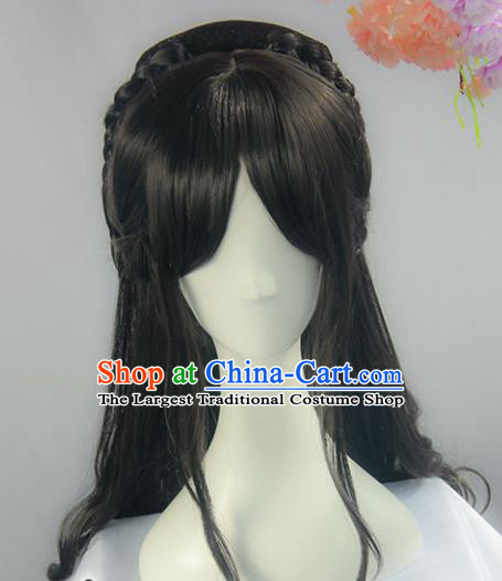 Handmade Chinese Ancient Imperial Consort Headpiece Chignon Traditional Hanfu Curly Wigs Sheath for Women