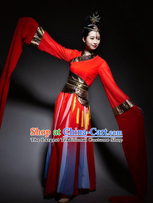 Chinese Classical Dance Red Dress Traditional Dunhuang Flying Apsaras Stage Performance Costume for Women