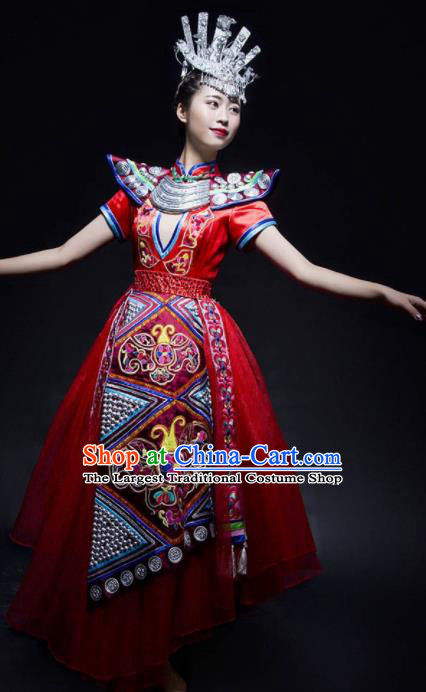 Chinese Traditional Miao Nationality Ethnic Princess Costume Minority Folk Dance Dress for Women