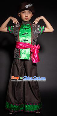 Chinese Dong Nationality Stage Performance Costume Traditional Ethnic Minority Black Clothing for Kids