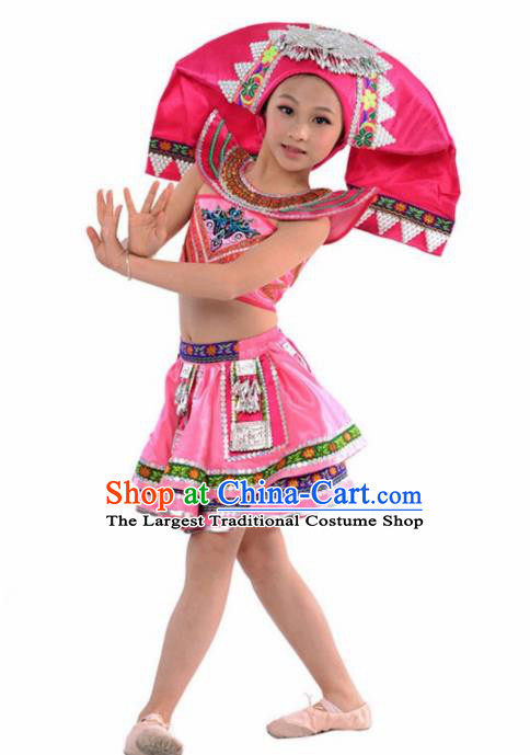 Chinese Yi Nationality Ethnic Costume Traditional Minority Folk Dance Stage Performance Clothing for Kids