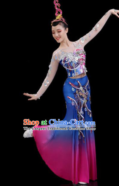 Traditional Chinese Minority Ethnic Peacock Dance Dress Dai Nationality Stage Performance Costume for Women