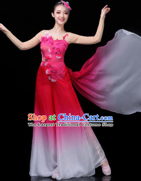 Traditional Chinese Classical Dance Group Dance Rosy Dress Umbrella Dance Stage Performance Costume for Women