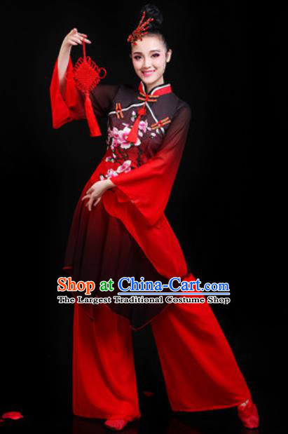 Traditional Chinese Folk Dance Group Dance Red Clothing Yangko Fan Dance Stage Performance Costume for Women