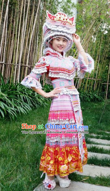 Traditional Chinese Miao Nationality Wedding Dress Minority Ethnic Folk Dance Costume for Women