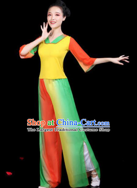 Traditional Chinese Yangko Group Dance Folk Dance Yellow Clothing Fan Dance Stage Performance Costume for Women