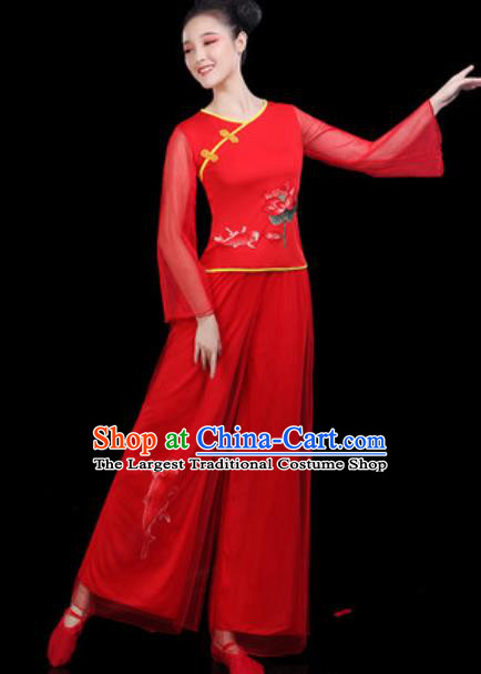 Traditional Chinese Yangko Group Dance Red Clothing Folk Dance Fan Dance Stage Performance Costume for Women