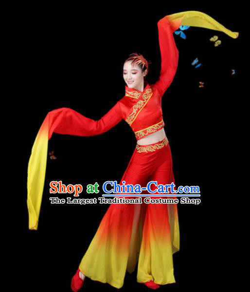 Traditional Chinese Yangko Group Dance Water Sleeve Clothing Folk Dance Fan Dance Stage Performance Costume for Women