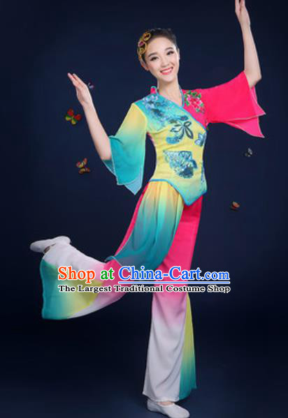 Traditional Chinese Fan Dance Clothing Folk Dance Yangko Stage Performance Costume for Women