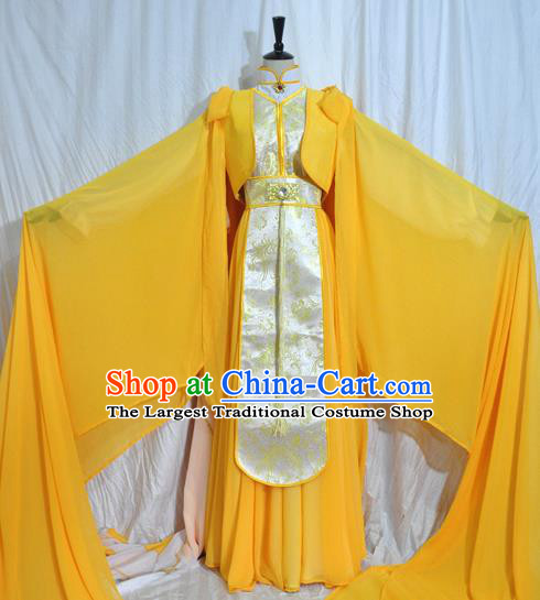 Traditional Chinese Han Dynasty Queen Yellow Hanfu Dress Ancient Empress Embroidered Costume for Women