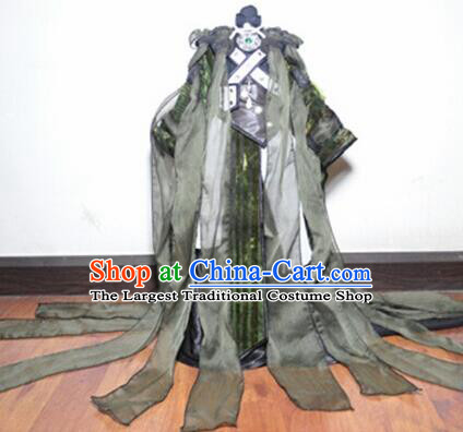 Traditional Chinese Cosplay King Swordsman Black Hanfu Clothing Ancient Taoist Priest Embroidered Costume for Men