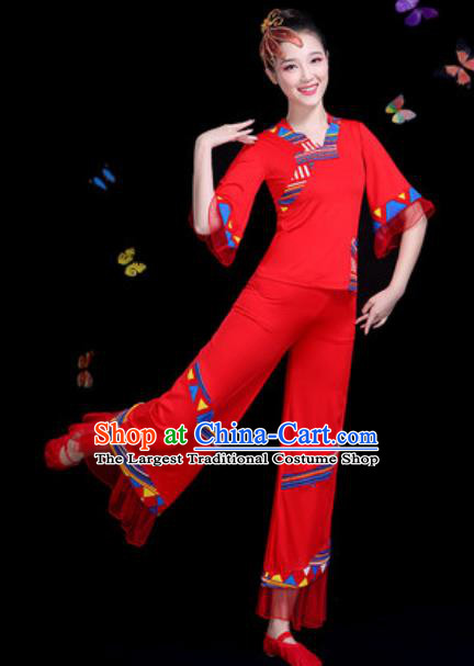 Traditional Chinese Yangko Red Clothing Folk Dance Fan Dance Stage Performance Costume for Women