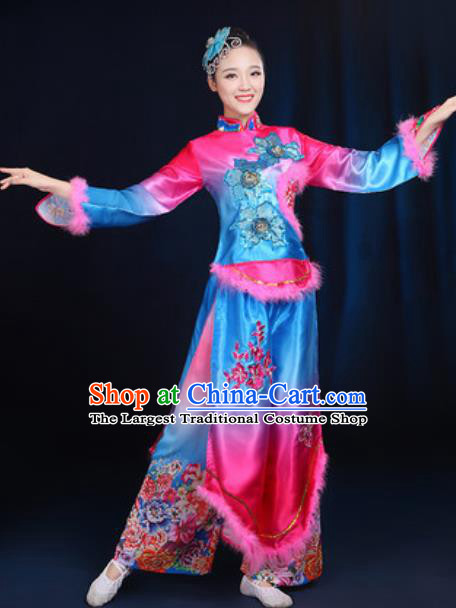 Traditional Chinese Yangko Fan Dance Group Dance Winter Clothing Folk Dance Stage Performance Costume for Women