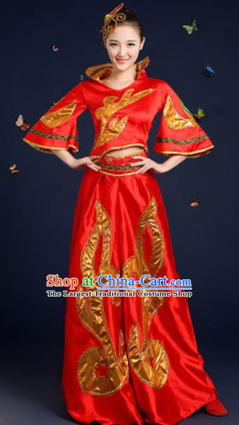 Traditional Chinese Fan Dance Red Clothing Folk Dance Yangko Stage Performance Costume for Women