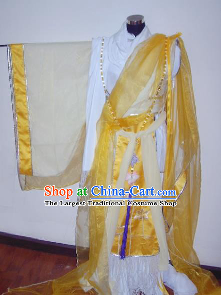 Traditional Chinese Cosplay Taoist Priest Yellow Hanfu Clothing Ancient Swordsman Royal Highness Embroidered Costume for Men