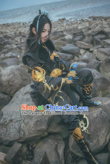 Traditional Chinese Cosplay Nobility Childe Black Hanfu Clothing Ancient Swordsman Embroidered Costume for Men