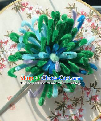 Traditional Chinese Qing Dynasty Green Velvet Chrysanthemum Hairpins Handmade Ancient Palace Hair Accessories for Women