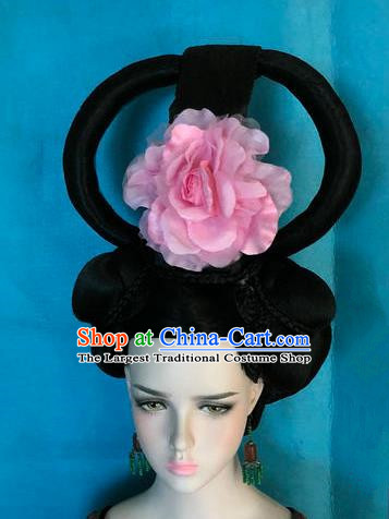 Traditional Chinese Tang Dynasty Imperial Consort Wigs Ancient Empress Chignon Hair Accessories for Women