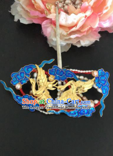 Traditional Chinese Qing Dynasty Cranes Cloisonne Hairpins Handmade Ancient Manchu Lady Hair Accessories for Women