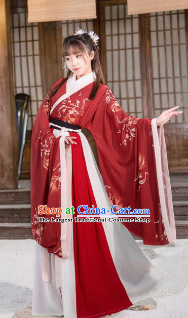 Chinese Jin Dynasty Palace Lady Red Hanfu Dress Traditional Ancient Court Princess Historical Costume for Women