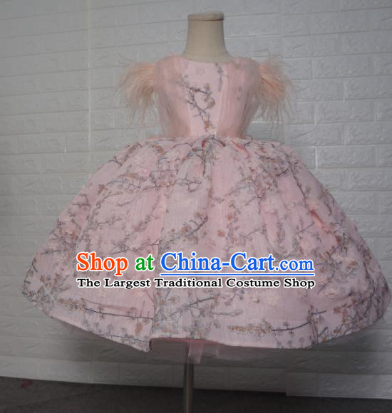 Top Grade Stage Show Compere Pink Short Dress Catwalks Court Princess Dance Costume for Kids
