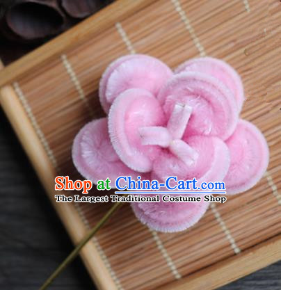 Chinese Handmade Pink Velvet Hairpins Ancient Palace Queen Hair Accessories Headwear for Women