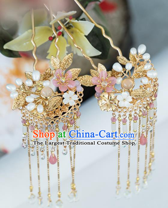 Chinese Handmade Golden Leaf Tassel Hairpins Ancient Princess Hair Accessories Headwear for Women