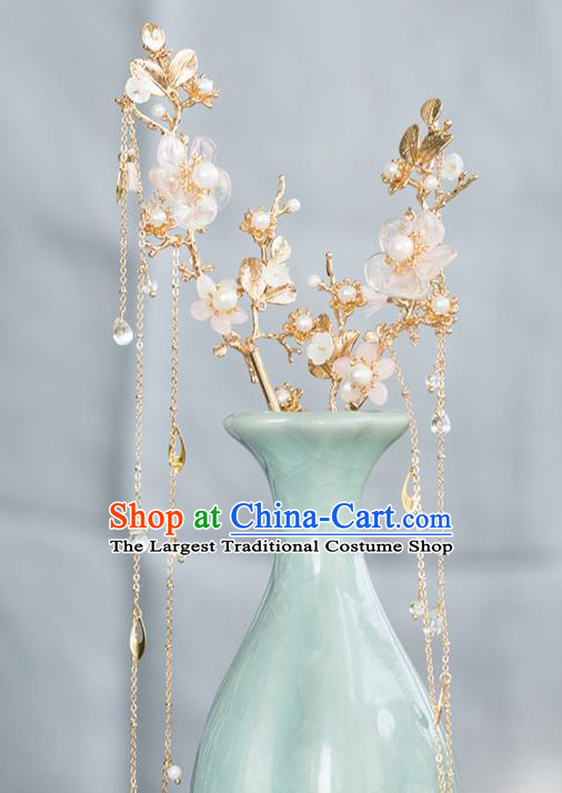 Chinese Handmade Plum Blossom Tassel Hairpins Ancient Princess Hair Accessories Headwear for Women