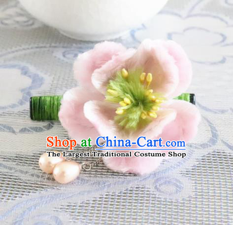 Chinese Handmade Pink Velvet Flowers Hair Claw Ancient Palace Queen Hair Accessories Headwear for Women