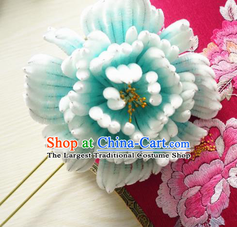 Chinese Handmade Green Velvet Peony Hairpins Ancient Palace Queen Hair Accessories Headwear for Women