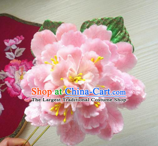 Chinese Handmade Pink Velvet Peony Hairpins Ancient Palace Queen Hair Accessories Headwear for Women