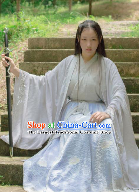 Chinese Traditional Jin Dynasty Swordswoman Historical Costume Ancient Female Knight Hanfu Dress for Women