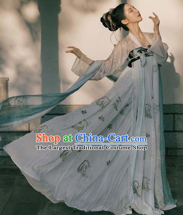 Chinese Traditional Tang Dynasty Imperial Concubine Historical Costume Ancient Peri Embroidered Hanfu Dress for Women