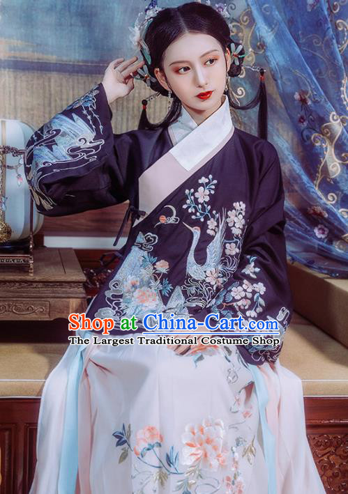 Chinese Traditional Ming Dynasty Princess Historical Costume Ancient Court Embroidered Hanfu Dress for Women