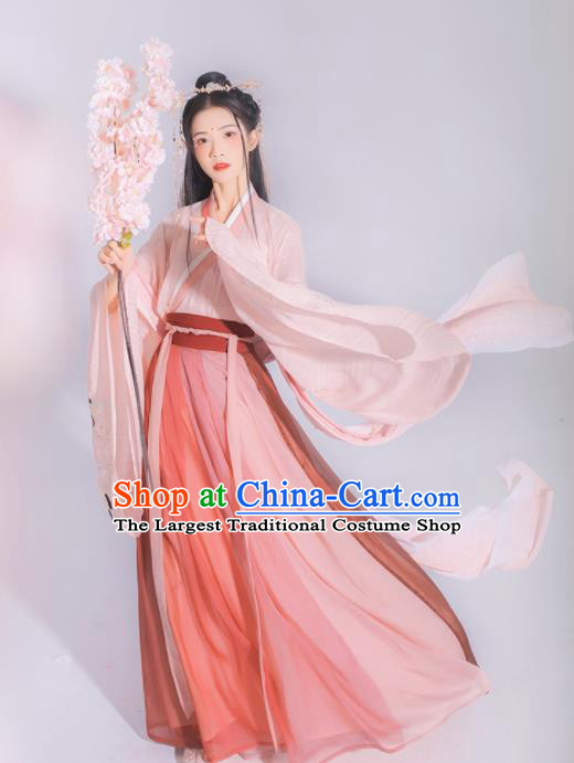 Chinese Ancient Jin Dynasty Princess Embroidered Hanfu Dress Traditional Peri Historical Costume for Women