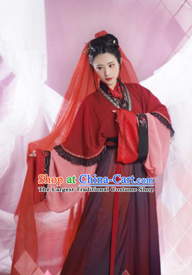 Chinese Ancient Jin Dynasty Princess Red Dress Traditional Hanfu Clothing Palace Lady Historical Costume for Women