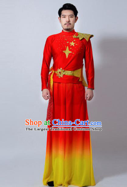 Chinese Folk Dance Yanko Dance Red Costume Classical Dance Drum Dance Clothing for Men