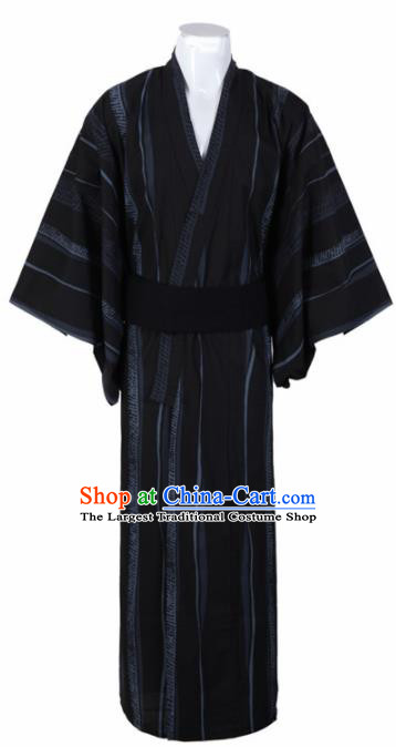 Japanese Traditional Samurai Black Kimono Robe Asian Japan Handmade Warrior Yukata Costume for Men