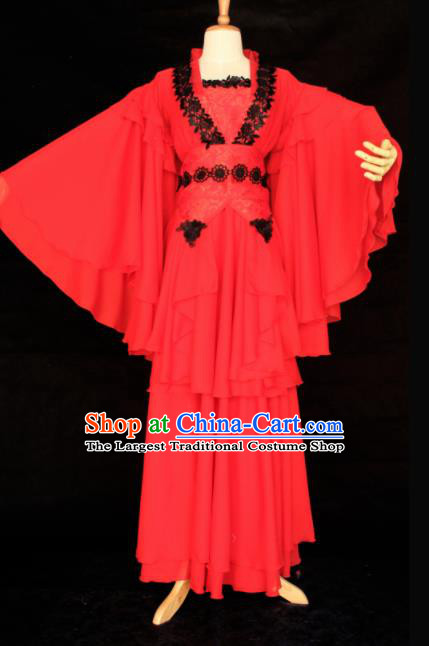 Chinese Traditional Cosplay Peri Princess Costume Ancient Swordswoman Red Hanfu Dress for Women