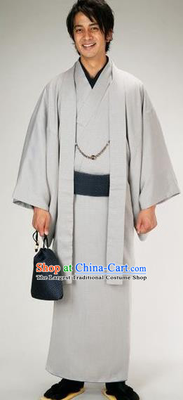 Traditional Japanese Samurai Grey Haori Kimono Asian Japan Handmade Warrior Yukata Costume for Men