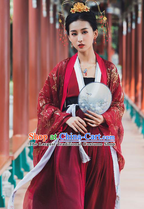 Ancient Chinese Tang Dynasty Wedding Historical Costume Traditional Court Princess Red Hanfu Dress for Women