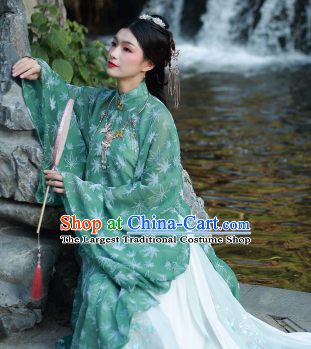 Ancient Chinese Ming Dynasty Dowager Historical Costume Traditional Nobility Lady Green Hanfu Dress for Women